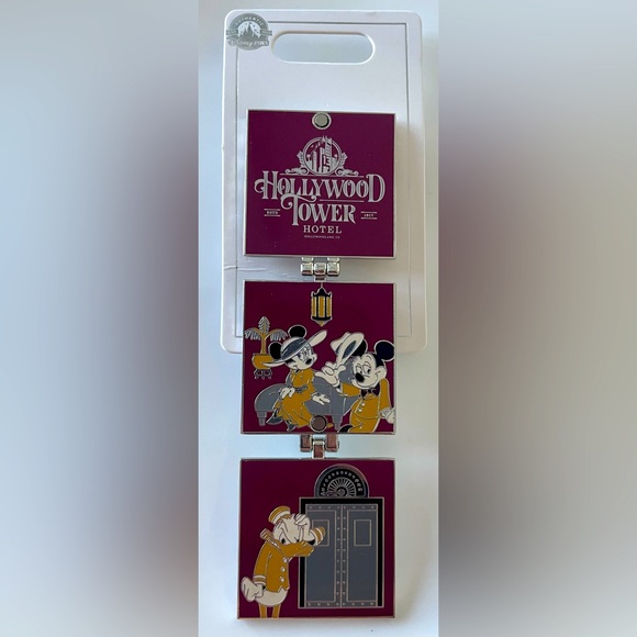 Disney Hollywood Tower of Terror - Folding Pin - NEW - Mickey, Minnie, & Donald - Picture 1 of 4
